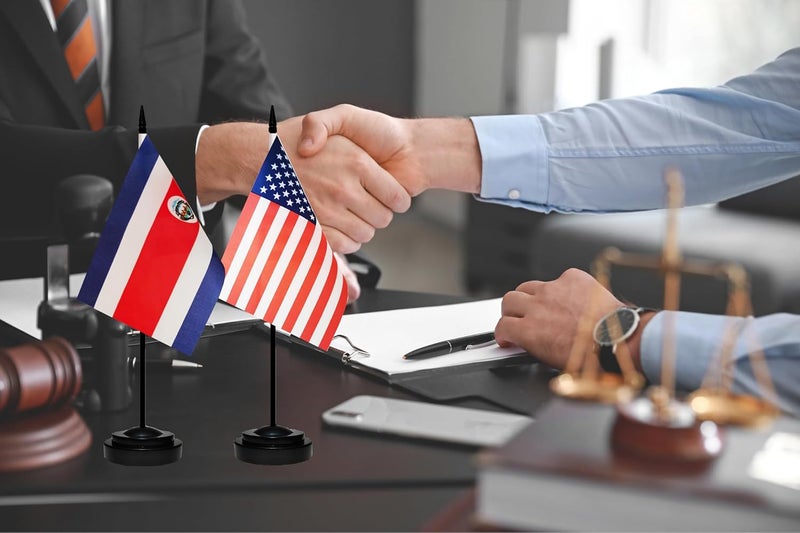 tibijoy USA American & Costa Rica Costa Rican Desk Flags, US Costa Rica Table Flag, Small Mini American & Costa Rican Twin Table Office Flag, Miniature Costa Rican and US Desktop Flag With 13" Solid Black Pole, Black Base - Image 5